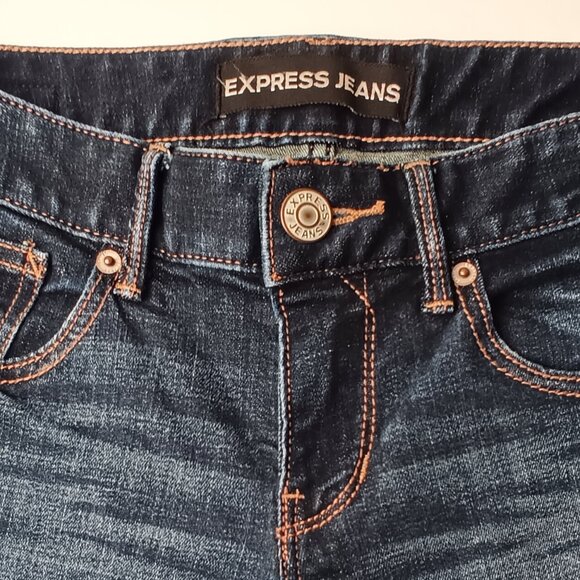 Express Jeans Size 0 Barely Boot Low Rise Dark Wash - Picture 3 of 9